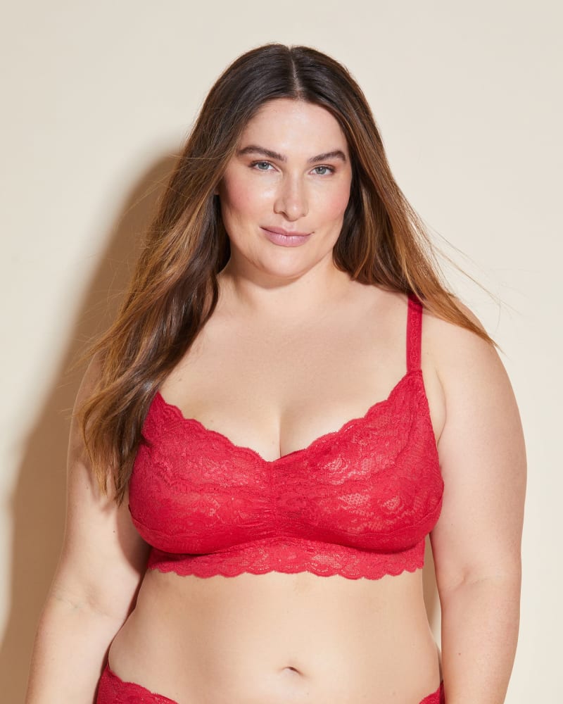 Front of a model wearing a size 1X Sweetie Lace Bralette in Mystic Red by Cosabella. | dia_product_style_image_id:274472